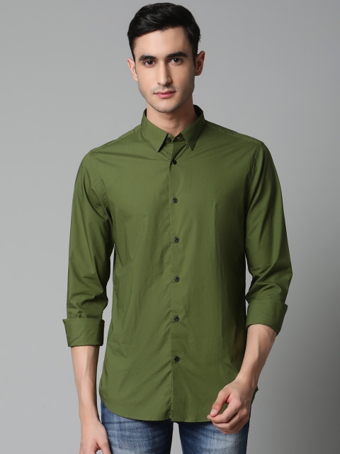 

Blackberrys Men Olive Green Trim Fit Solid Casual Shirt