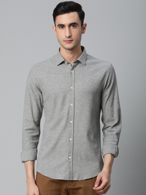

Blackberrys Men Grey Melange Trim Fit Textured Casual Shirt