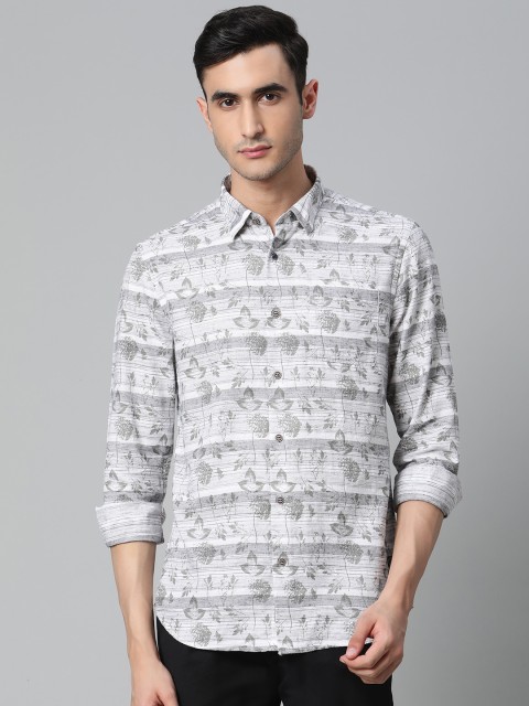 

Blackberrys Men White & Grey Trim Fit Floral Printed Casual Shirt