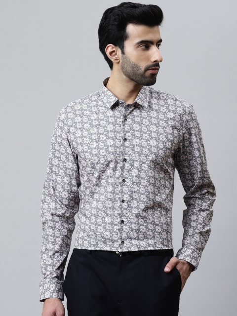 

Blackberrys Men Grey & Pink Giza Cotton Phoenix Fit Printed Formal Shirt