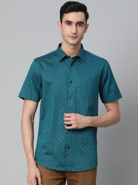 

Blackberrys Men Teal Blue & Black Slim Fit Self Design Casual Shirt