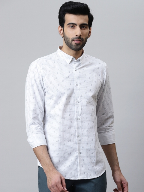 

Blackberrys Men White & Grey Trim Fit Printed Casual Shirt