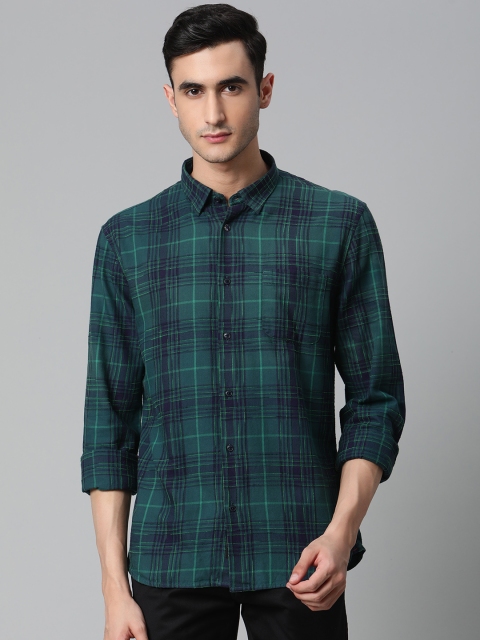

Blackberrys Men Green & Navy Blue Slim Fit Checked Casual Shirt