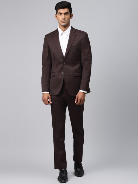 

Raymond Men Burgundy Solid Single-Breasted Slim Fit Formal Suit, Maroon