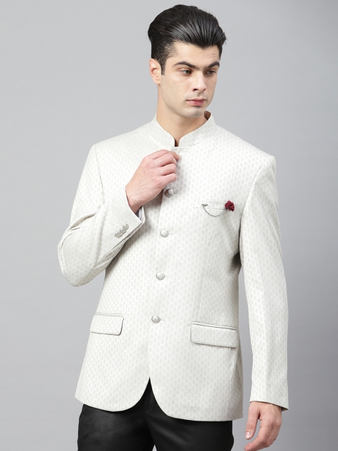 

Park Avenue Men Off-White Self-Design Slim Fit Bandhgala Blazer