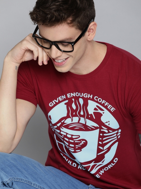 

HERE&NOW Men Maroon Printed Round Neck T-shirt