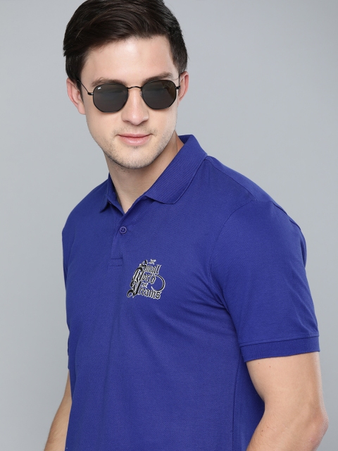 

HERE&NOW Men Blue Solid Polo Collar T-shirt
