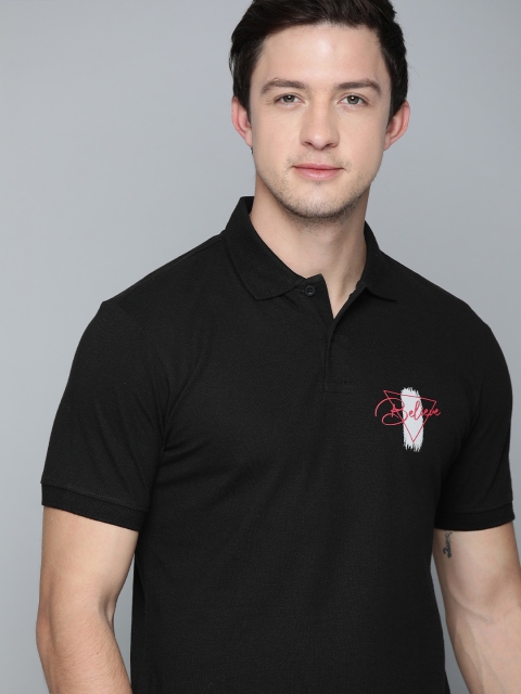 

HERENOW Men Black Solid Polo Collar Pure Cotton T-shirt