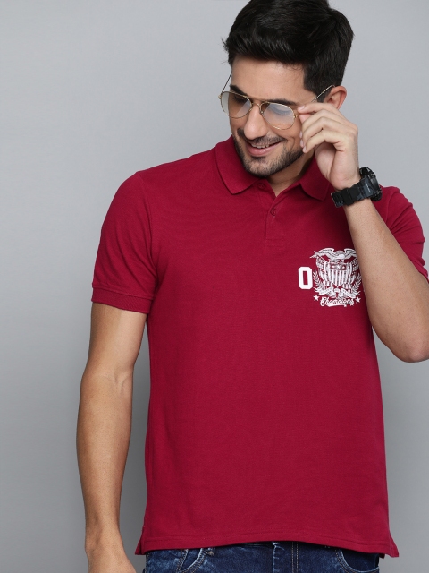 

HERE&NOW Men Maroon Solid Cotton Polo Collar T-shirt