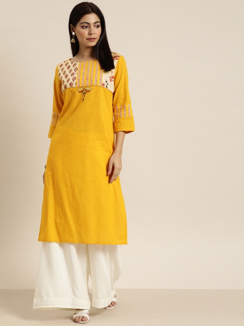 

Moda Rapido Women Yellow Yoke Design A-Line Kurta