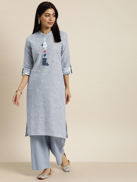 

Moda Rapido Women Blue & White Striped Straight Kurta