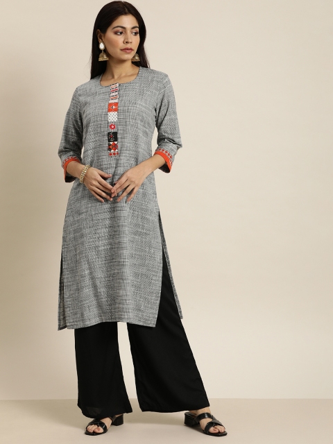 

Moda Rapido Women Grey Embroidered A-Line Kurta
