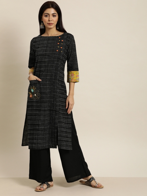 

Moda Rapido Women Black & Yellow Checked A-Line Kurta