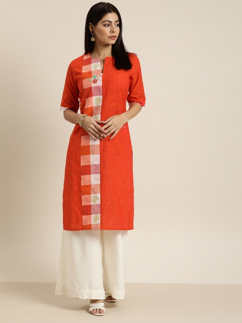 

Moda Rapido Women Orange Embroidered Straight Kurta
