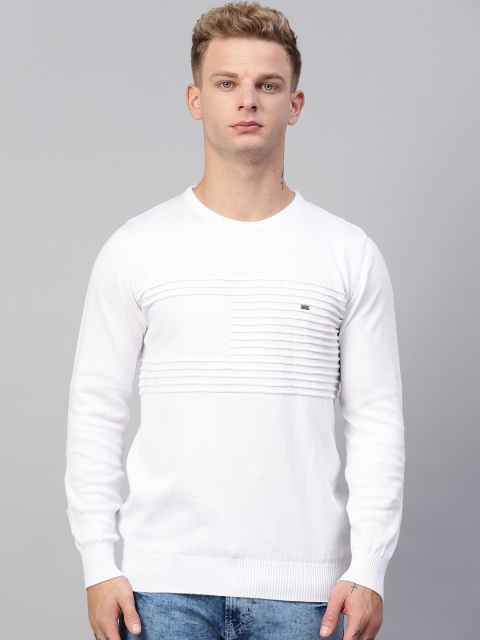 

Blackberrys Men White Self-Striped Pullover Sweater