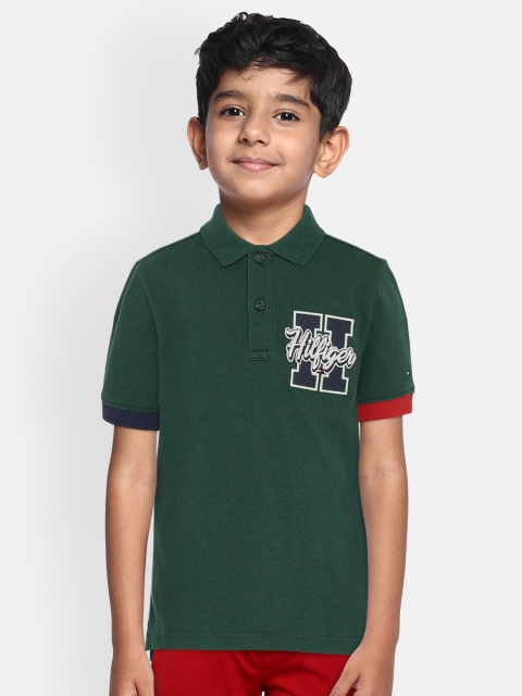 

Tommy Hilfiger Boys Green Self Design Polo Collar T-shirt