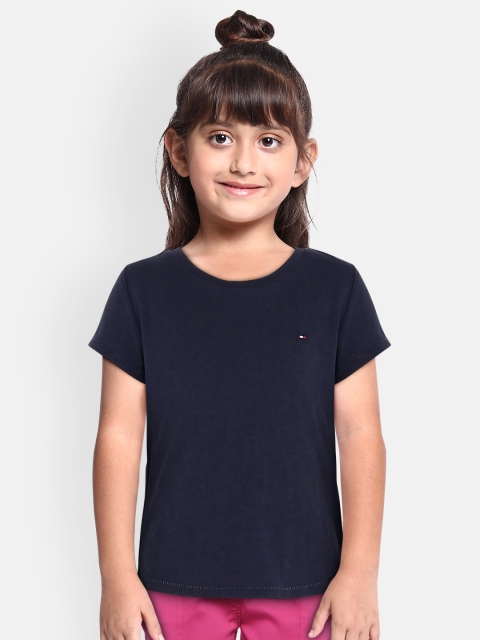 

Tommy Hilfiger Girls Navy Blue Solid Round Neck T-shirt