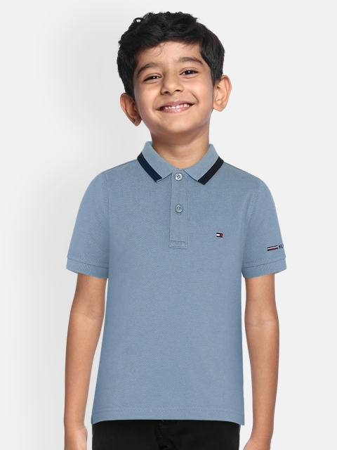 

Tommy Hilfiger Boys Blue Solid Polo Collar T-shirt