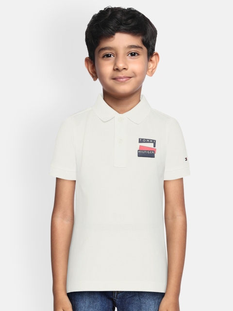 

Tommy Hilfiger Boys White Solid Polo Collar T-shirt