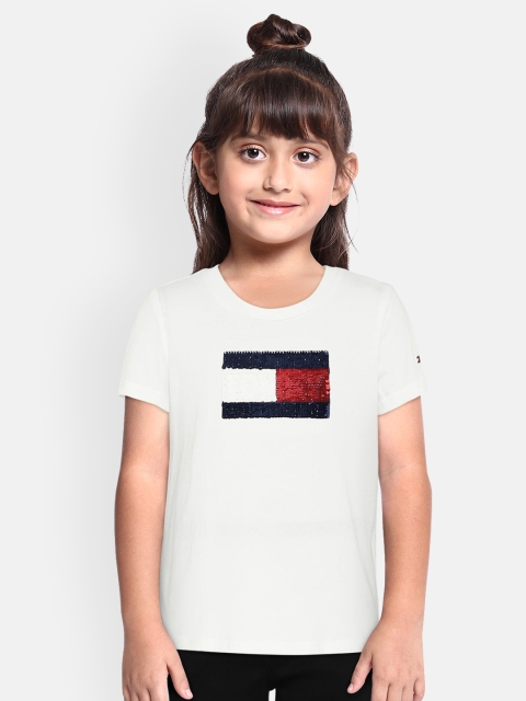 

Tommy Hilfiger Girls White Embellished Organic Cotton Round Neck T-shirt