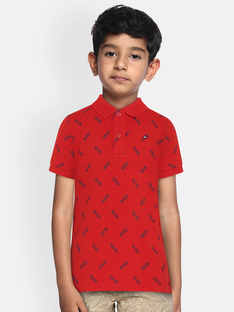 

Tommy Hilfiger Boys Red Printed Polo Collar T-shirt