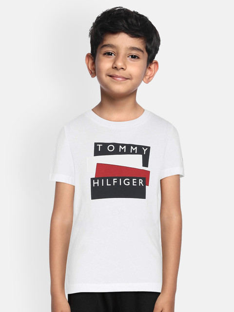 

Tommy Hilfiger Boys White & Navy Blue Printed Round Neck T-shirt