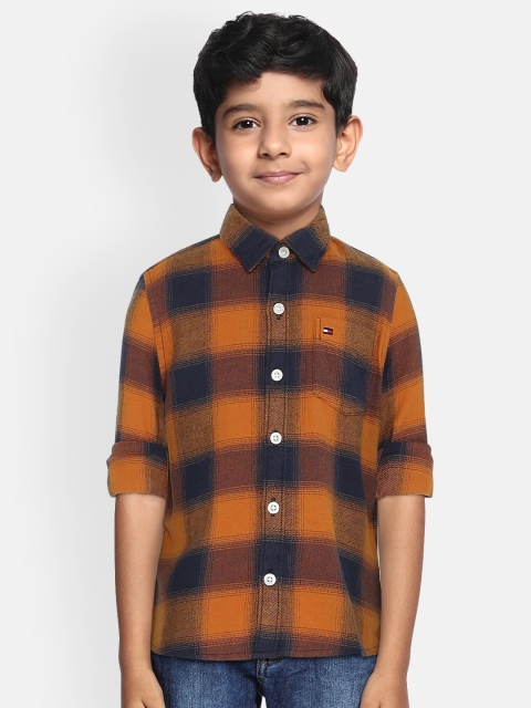 

Tommy Hilfiger Boys Orange & Navy Blue Regular Fit Checked Casual Shirt