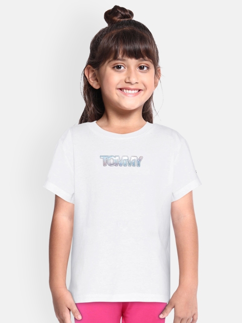 

Tommy Hilfiger Girls White Self Design Round Neck T-shirt