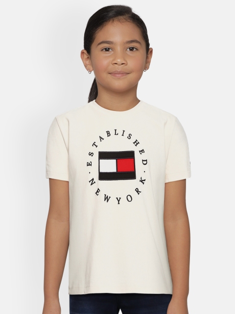 

Tommy Hilfiger Girls Off-White Printed Round Neck T-shirt