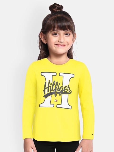 

Tommy Hilfiger Girls Yellow Printed Organic Cotton Round Neck T-shirt