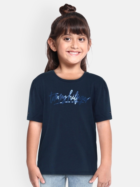 

Tommy Hilfiger Girls Navy Blue Printed Organic Cotton Round Neck T-shirt