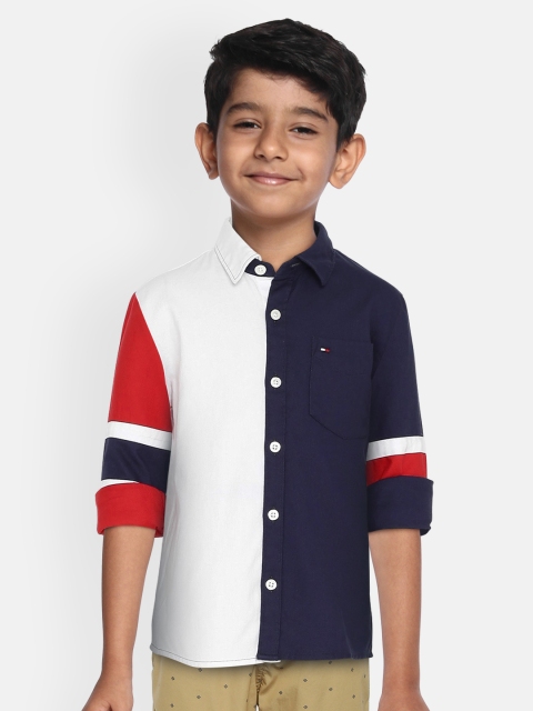 

Tommy Hilfiger Boys White & Navy Blue Regular Fit Colourblocked Casual Shirt