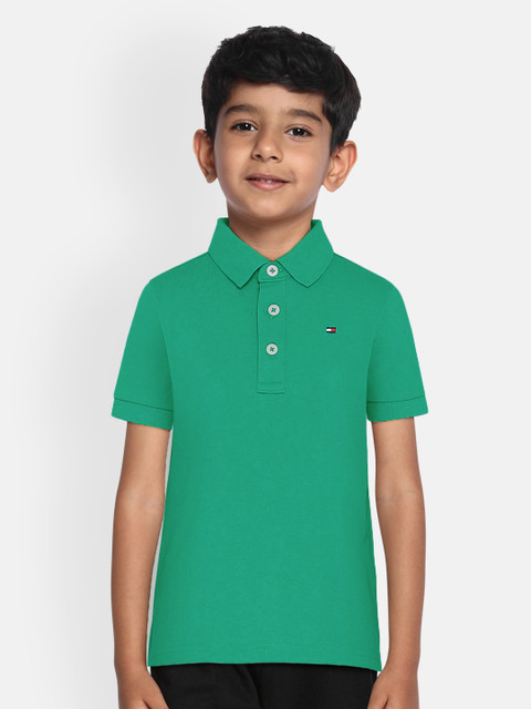 

Tommy Hilfiger Boys Green Solid Polo Collar T-shirt
