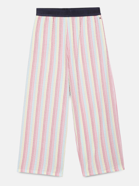 

Tommy Hilfiger Girls White & Red Regular Fit Striped Parallel Trousers