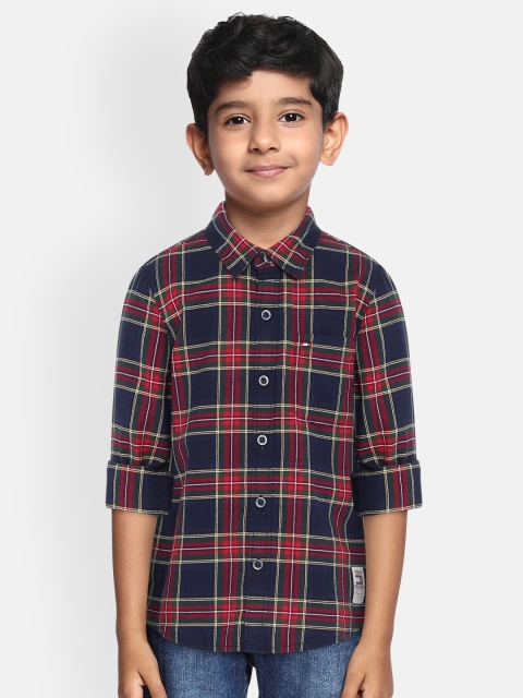 

Tommy Hilfiger Boys Navy Blue & Maroon Regular Fit Checked Casual Shirt