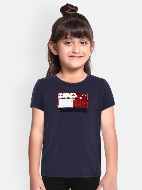 

Tommy Hilfiger Girls Navy Blue Embellished Round Neck T-shirt