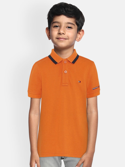 

Tommy Hilfiger Boys Orange Solid Polo Collar T-shirt