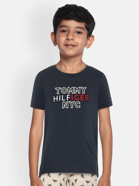 

Tommy Hilfiger Boys Navy Blue Embroidered Organic Cotton Round Neck T-shirt