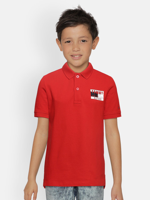 

Tommy Hilfiger Boys Red Placement Print Polo Collar T-shirt