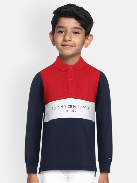 

Tommy Hilfiger Boys Navy Blue & Red Colourblocked Polo Collar T-shirt