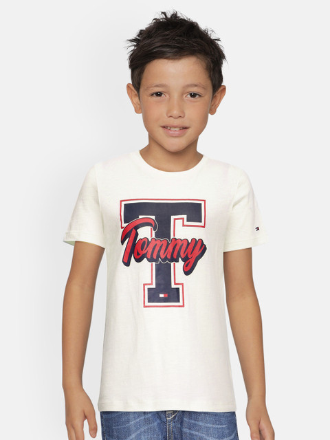 

Tommy Hilfiger Boys Off-White Printed BB TH VARSITY Pure Organic Cotton T-shirt
