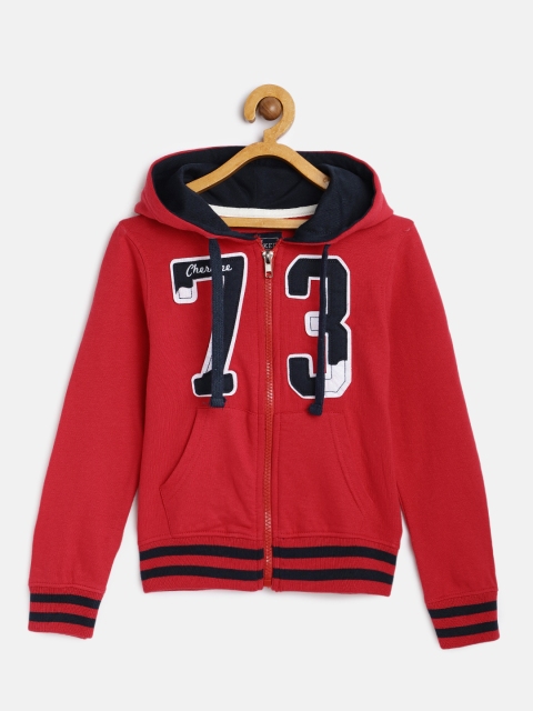 

Cherokee Boys Red & Navy Blue Printed Hooded Sweatshirt