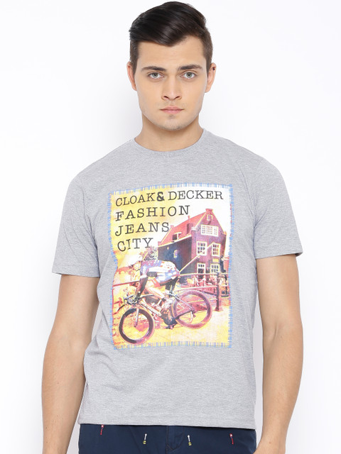 

Cloak & Decker by Monte Carlo Grey Melange Printed T-shirt