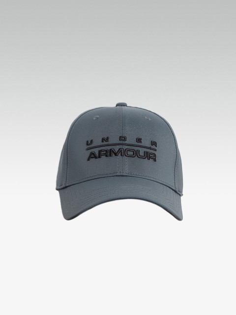 

UNDER ARMOUR Men Charcoal Grey Brand Logo Embroidered Wordmark Stretch Fit Baseball Cap