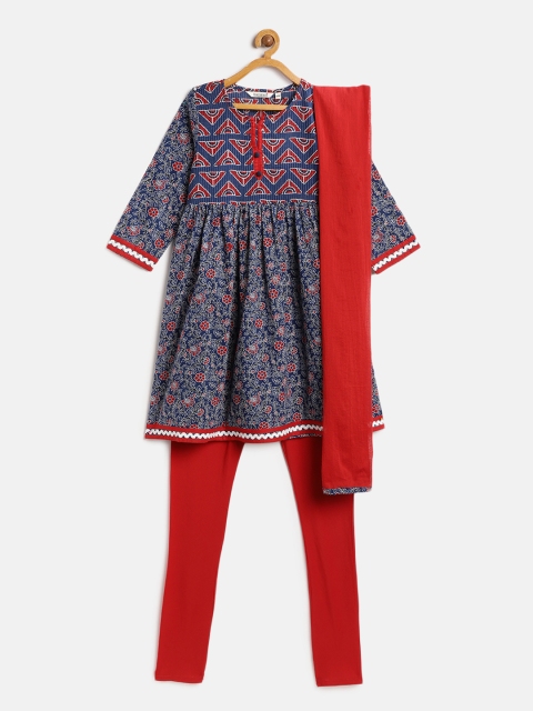 

Karigari Girls Multicoloured Printed Kurta with Churidar & Dupatta, Multi