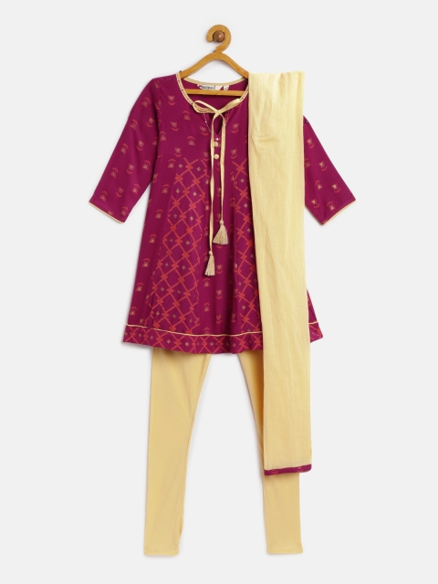 

Karigari Girls Fuchsia Printed Kurta with Churidar & Dupatta