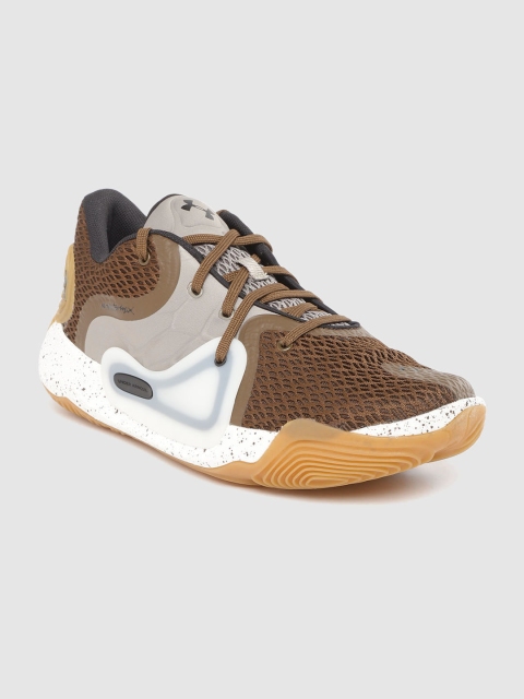

UNDER ARMOUR Men Brown & Beige Woven Design Spawn 2 Basketball Shoes
