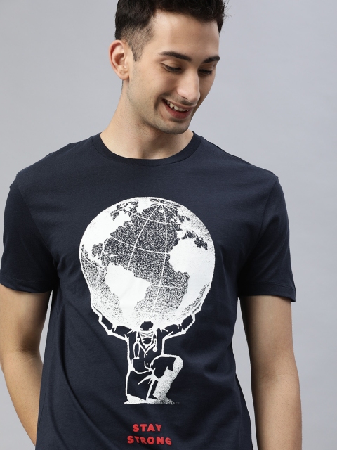 

Levis Men Navy Blue White Stay Strong Printed Round Neck Pure Cotton T-shirt