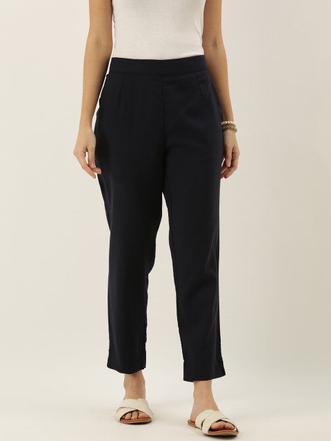 

MERAKI Women Navy Blue Slim Fit Solid Regular Trousers