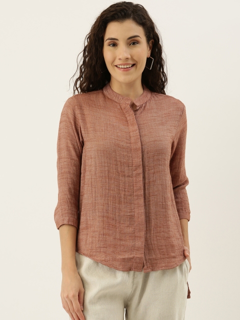 

MERAKI Women Rust Pink Comfort Fit Solid Casual High Low Shirt